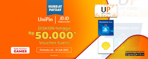 Diskon hingga Rp 50.000 beli Voucher Game di Hurray Payday JDID!